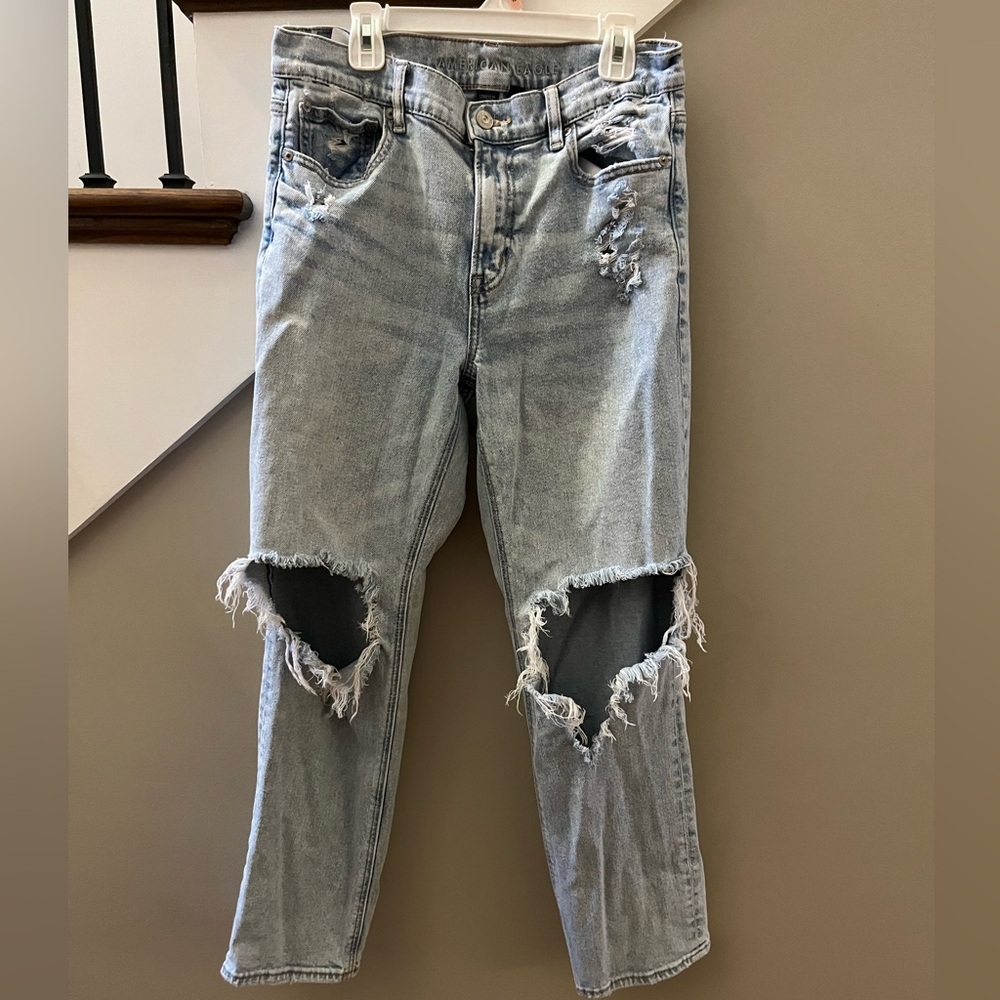 American Eagle Outfitters Ripped Light Blue Ankle Jeans